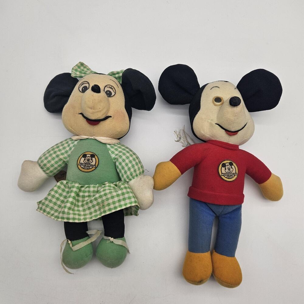 Vintage 1978 Knickerbocker Walt Disney Mickey Mouse Club‎ & Minnie Plush Dolls